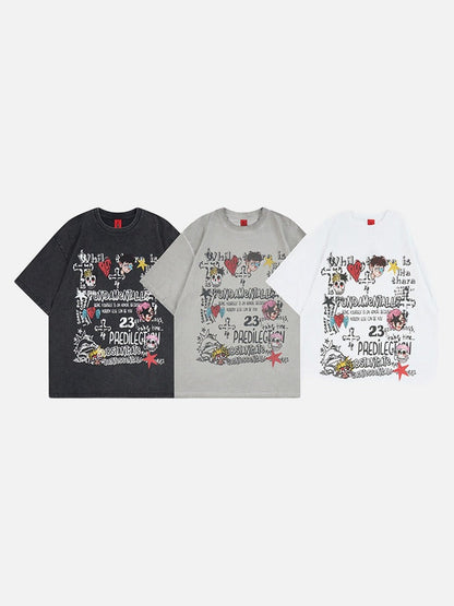 DAXUEN Oversized skull print short-sleeved T-shirt