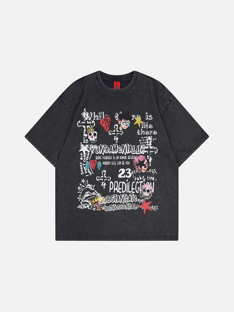 DAXUEN Oversized skull print short-sleeved T-shirt