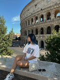 DAXUEN Oversized short-sleeve T-shirt with graphic and embroidery — model photo