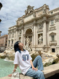 DAXUEN Oversized short-sleeve T-shirt with graphic and embroidery — model photo
