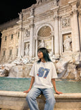 DAXUEN Oversized short-sleeve T-shirt with graphic and embroidery — model photo