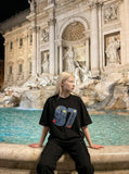 DAXUEN Oversized short-sleeve T-shirt with graphic and embroidery — model photo