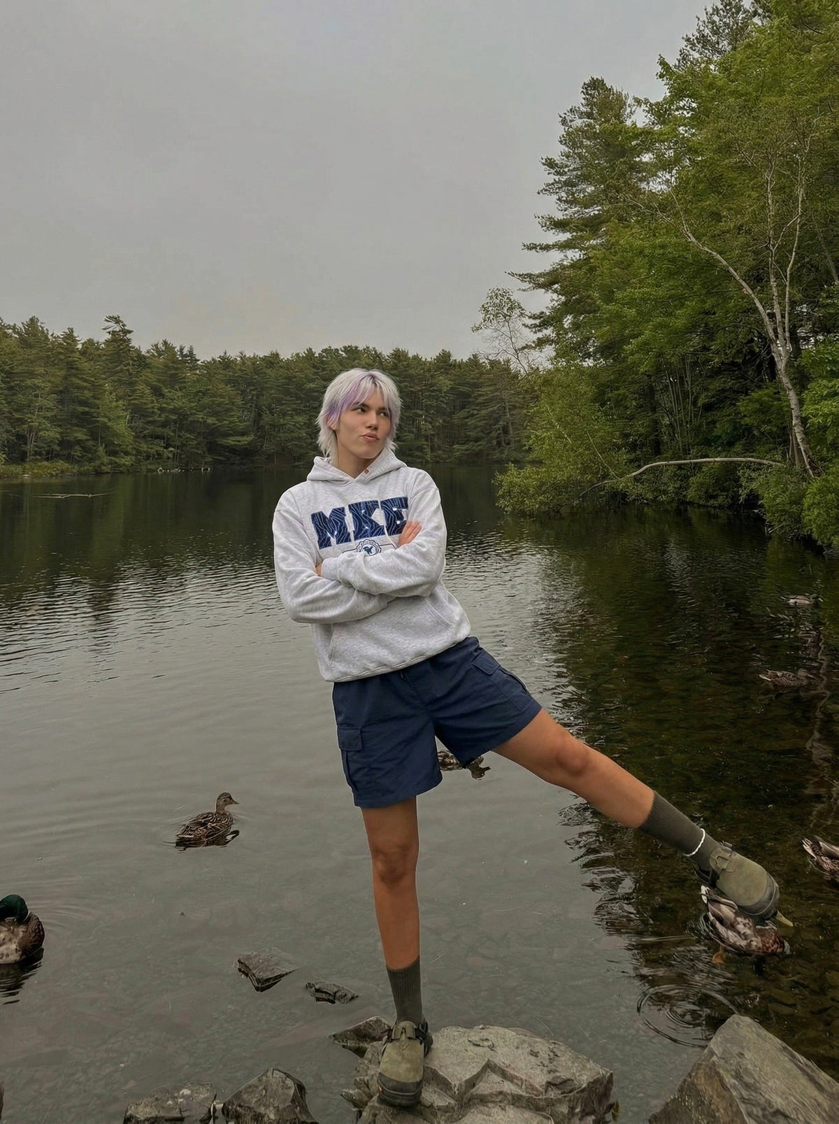 DAXUEN Pullover hoodie with graphic text and kangaroo pocket — model photo