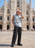 DAXUEN light blue-grey acid-wash graphic busts muscle tank — model photo