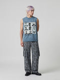 DAXUEN light blue-grey acid-wash graphic busts muscle tank — model photo