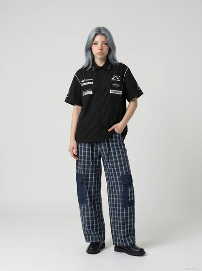 DAXUEN Short-sleeved button-up shirt with graphic prints — model photo