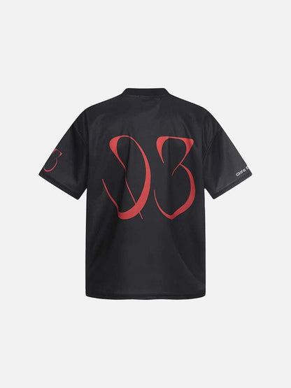 DAXUEN Oversized black graphic V-neck T-shirt with canine print