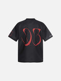 DAXUEN Oversized black graphic V-neck T-shirt with canine print
