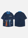 DAXUEN Short-sleeved denim shirt with embroidered graphics