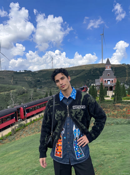 DAXUEN Graphic Denim Short-Sleeve Shirt | DAXUEN — model photo
