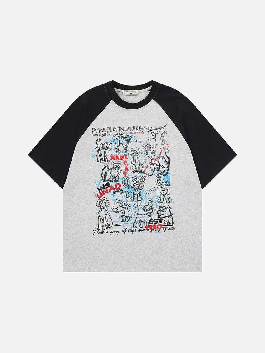 DAXUEN Graphic T-shirt with dog and cat illustrations
