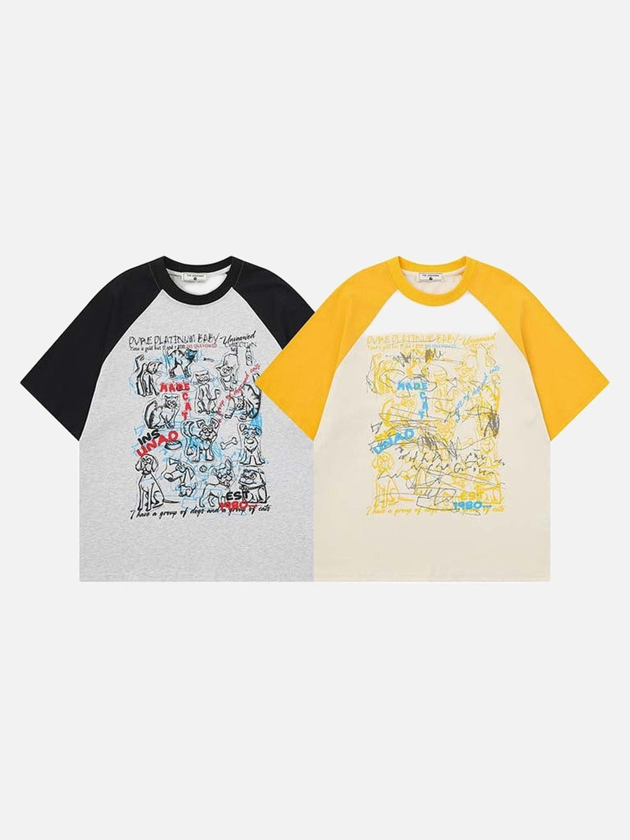DAXUEN Graphic T-shirt with dog and cat illustrations