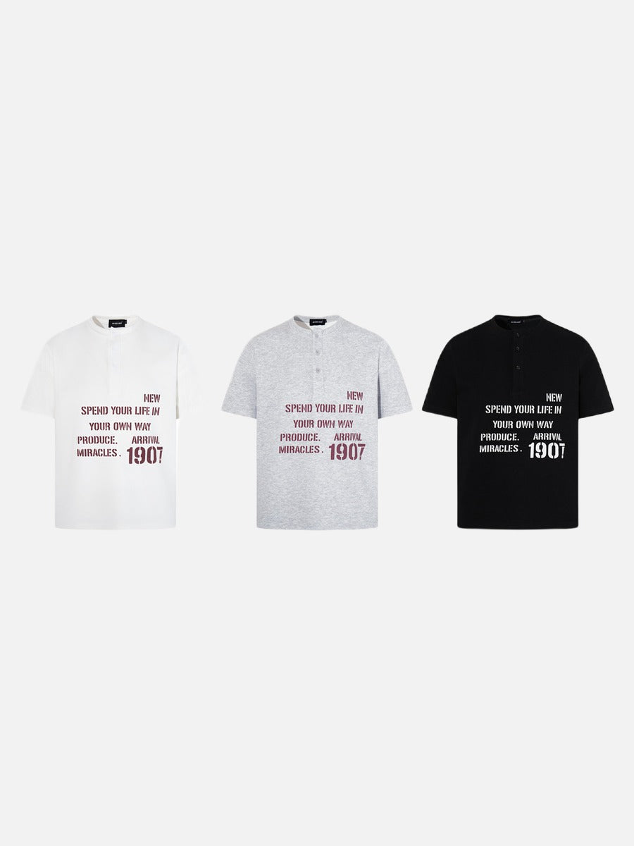 DAXUEN Short-sleeve Henley T-shirt with graphic design