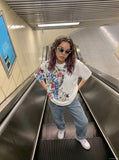 DAXUEN Graphic oversized T-shirt in white and grey marl — model photo
