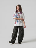 DAXUEN Graphic oversized T-shirt in white and grey marl — model photo