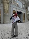 DAXUEN Graphic oversized T-shirt in white and grey marl — model photo