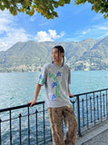 DAXUEN Graphic oversized T-shirt in white and grey marl — model photo