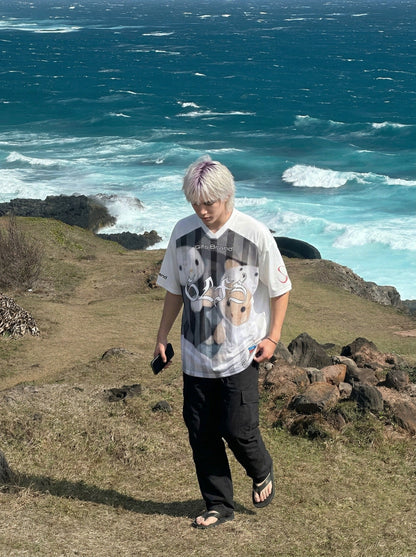DAXUEN Oversized short-sleeved graphic t-shirt with cartoon print — model photo
