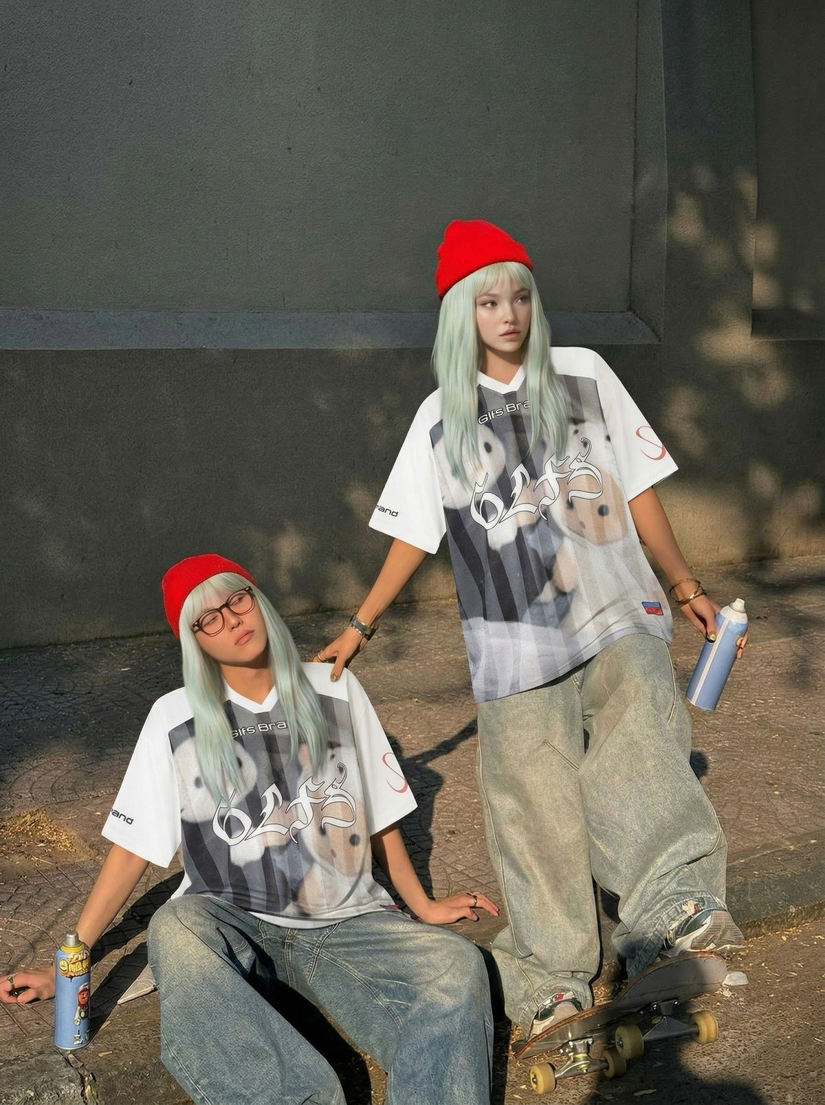 DAXUEN Oversized short-sleeved graphic t-shirt with cartoon print — model photo