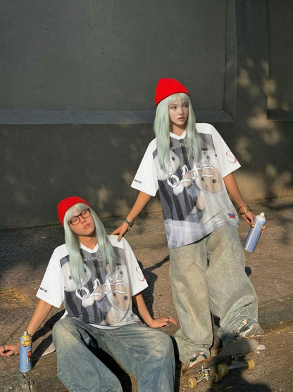 DAXUEN Oversized short-sleeved graphic t-shirt with cartoon print — model photo