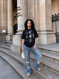 DAXUEN Black short-sleeved graphic t-shirt — model photo