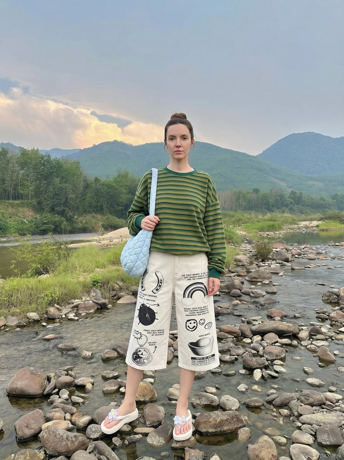 DAXUEN Graphic Wide-Leg Cropped Pants | DAXUEN — model photo