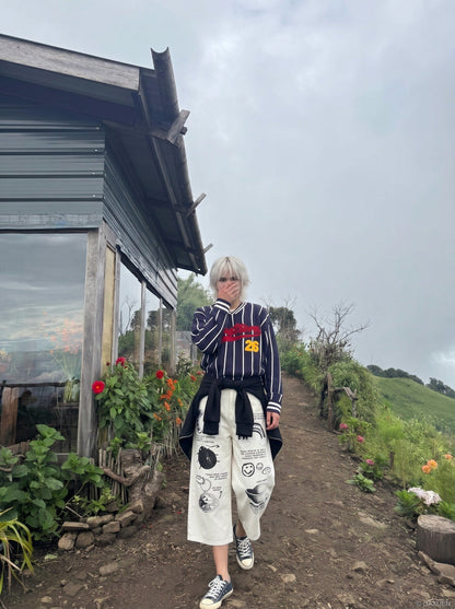 DAXUEN Graphic Wide-Leg Cropped Pants | DAXUEN — model photo