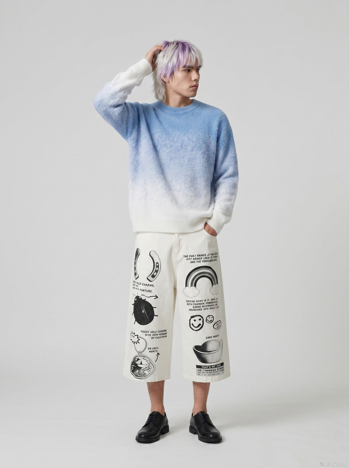 DAXUEN Graphic Wide-Leg Cropped Pants | DAXUEN — model photo