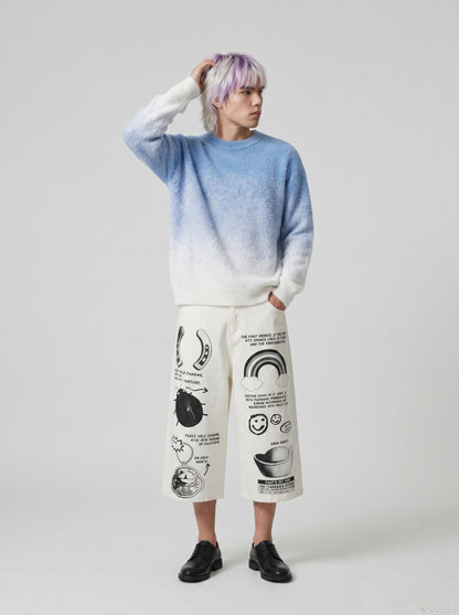 DAXUEN Graphic Wide-Leg Cropped Pants | DAXUEN — model photo
