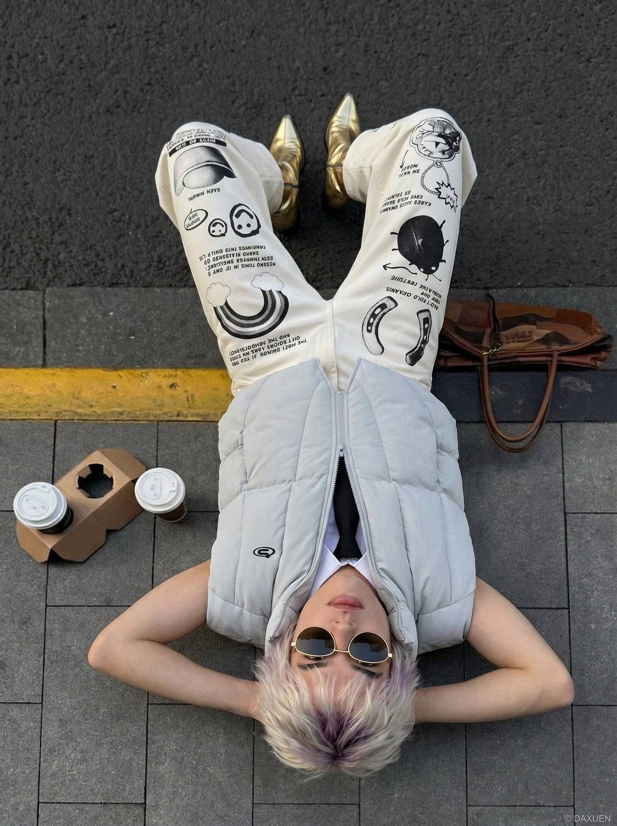 DAXUEN Graphic Wide-Leg Cropped Pants | DAXUEN — model photo