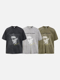 DAXUEN washed black oversized grayscale portrait graphic t-shirt