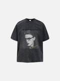 DAXUEN washed black oversized grayscale portrait graphic t-shirt