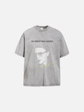 DAXUEN washed black oversized grayscale portrait graphic t-shirt