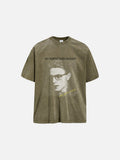 DAXUEN washed black oversized grayscale portrait graphic t-shirt
