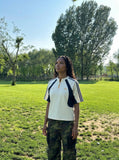 DAXUEN green and black camouflage wide-leg cargo pants — model photo
