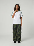 DAXUEN green and black camouflage wide-leg cargo pants — model photo