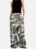 DAXUEN grey-brown camouflage wide-leg casual pants