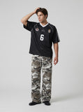 DAXUEN grey-brown camouflage wide-leg casual pants — model photo