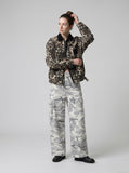 DAXUEN grey camo wide-leg cargo pants — model photo
