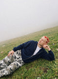 DAXUEN grey camouflage relaxed wide-leg pants — model photo