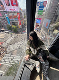 DAXUEN grey camouflage relaxed wide-leg pants — model photo
