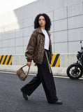 DAXUEN grey camouflage wide-leg cargo pants — model photo