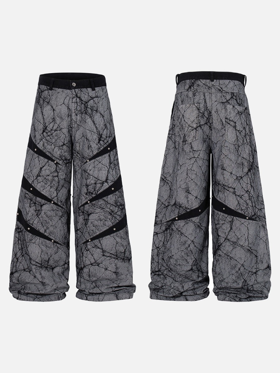 DAXUEN grey crackle wide-leg trousers