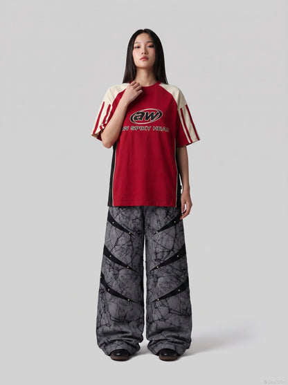 DAXUEN grey crackle wide-leg trousers — model photo