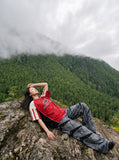 DAXUEN grey crackle wide-leg trousers — model photo