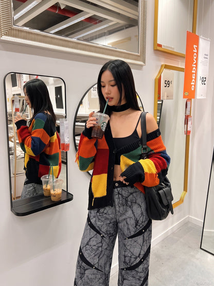 DAXUEN grey crackle wide-leg trousers — model photo