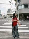 DAXUEN grey crackle wide-leg trousers — model photo