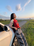 DAXUEN grey crackle wide-leg trousers — model photo