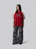 DAXUEN grey crackle wide-leg trousers — model photo