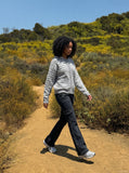 DAXUEN grey striped hooded knit cardigan — model photo